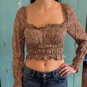 H&M Floral Long Sleeve Smocked Top Size XS